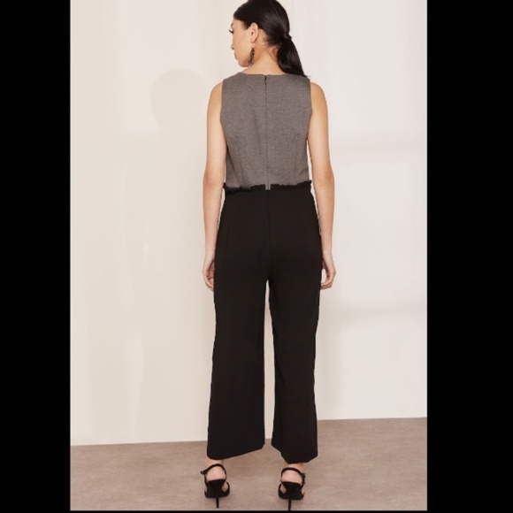 J. Crew 365 Wide Leg Combo Jumpsuit Black Grey Malt Ruffle Waist J7995 (Size 4) - Picture 2 of 8